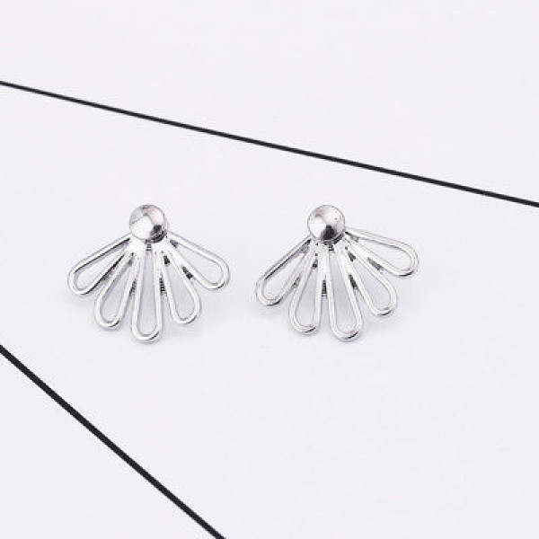 #1340 2017 Silver hollow front and rear earrings 5 petals smooth combination #1340 2017 Silver hollow front and rear earrings 5 petals smooth combination