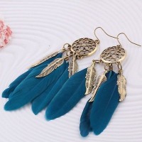 #1343 European and American fashion feathers leaf mesh earrings bronze earrings