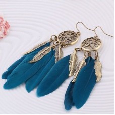 #1343 European and American fashion feathers leaf mesh earrings bronze earrings