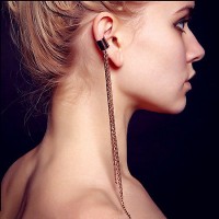 #1345 Silver tassel chain long ear clip Europe and the United States fashion