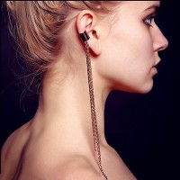 #1345 Silver tassel chain long ear clip Europe and the United States fashion