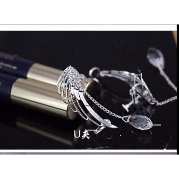 #1349 1 PC Right-E Crystal Rhinestone Wing Ear cuff Earrings Long Silver Angel #1349 1 PC Right-E Crystal Rhinestone Wing Ear cuff Earrings Long Silver Angel