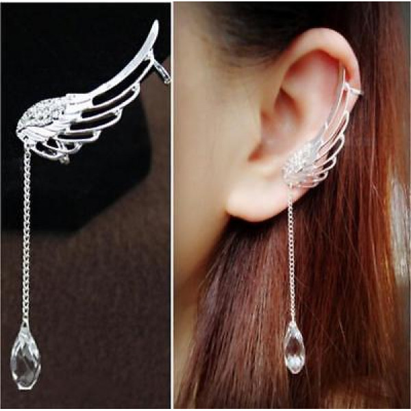 #1350 1 PC Left-E Crystal Rhinestone Wing Ear cuff Earrings Long Silver Angel #1350 1 PC Left-E Crystal Rhinestone Wing Ear cuff Earrings Long Silver Angel