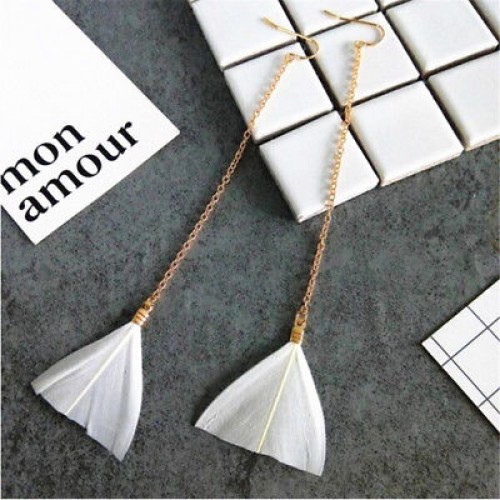 #1356 Simple Triangle Silver color feather earrings sell by one piece