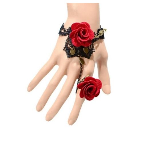 #3067 New red bracelets & bangles vintage wristband Red Rose Flower Charms