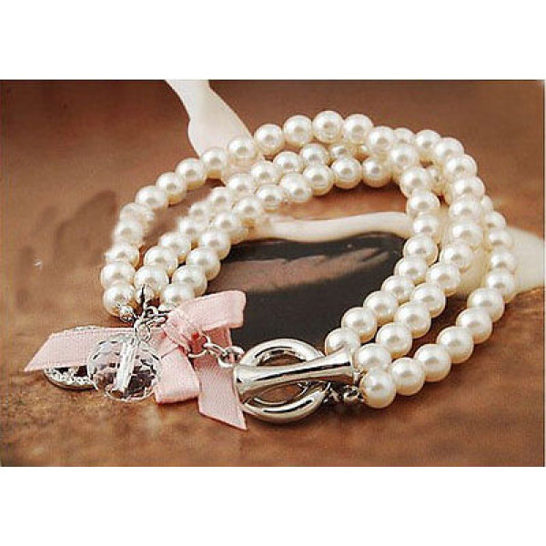 #3083 Fashion Vintage Full Pearl Rhinestone Butterfly Bracelets for Women