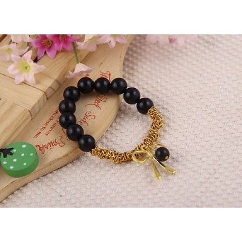 #3085 Women's Fashion Charm Bracelet Gold Butterfly Bow White Pearl Bracelet