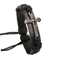 #3089 Handmade Braid Genuine Leather bracelet Wrap Charm Cross Bracelets