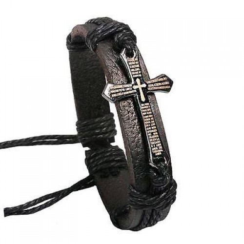 #3089 Handmade Braid Genuine Leather bracelet Wrap Charm Cross Bracelets