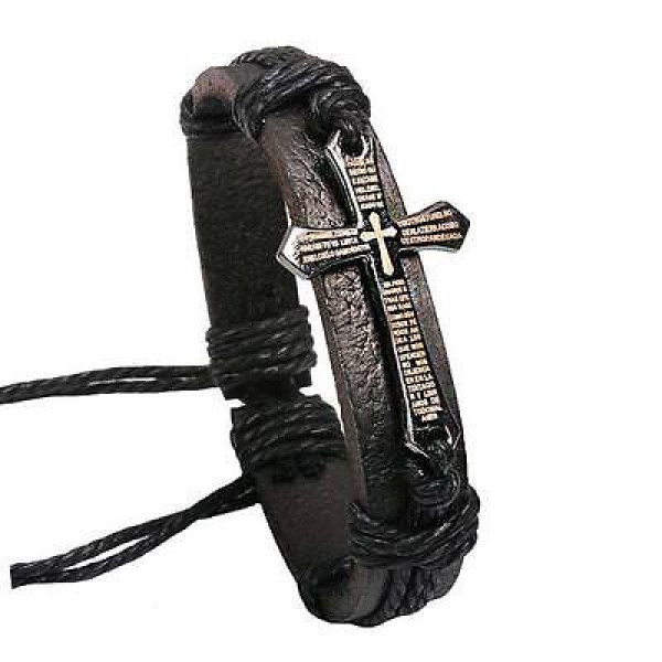 #3089 Handmade Braid Genuine Leather bracelet Wrap Charm Cross Bracelets