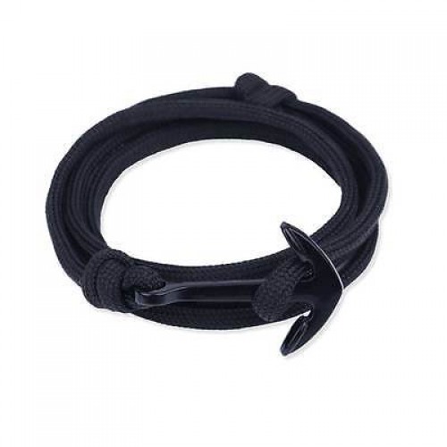 #3095 Multilayer Risers Scrub Black Alloy Anchor Bracelet Men Leather Bracelet
