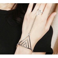 #3102 Fashion Women Triangle Hand Bracelet Finger Bangle Silver Chain bracelet