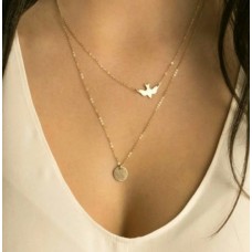 #7050 New Fashion Double Layer Gold Delicate Gold Bird Necklace / Dove Necklace