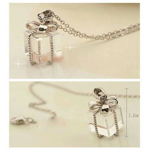 #7054 Lovely Fashion Square Box Bow Pendant Necklace