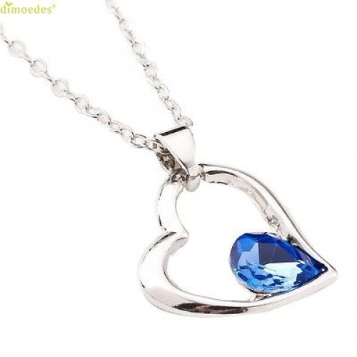 #7056 2017 NEW Crystal Pendant Blue Heart Necklace  with Chain