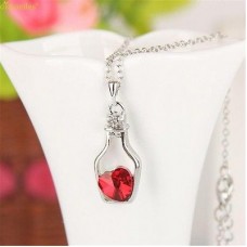 #7057-R Crystal Necklace Love Drift Bottles Red