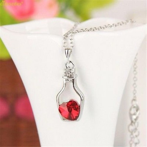 #7057-R Crystal Necklace Love Drift Bottles Red