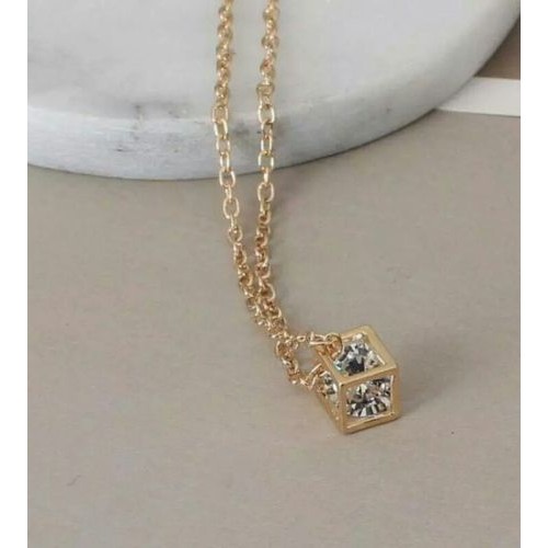 #7070 Fashionable Love Cube Three-dimensional Necklace Gold Shiny Charm Necklace