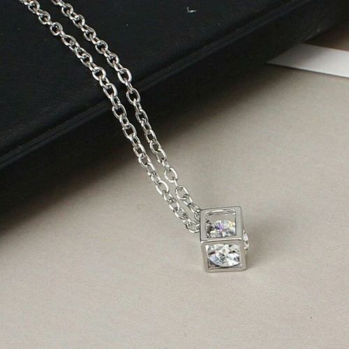 #7071 Fashionable Love Cube Three-dimensional Necklace Silver Shiny Necklace