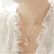 #7075 Cute Silver Plated Double Dolphins Pendant Charm Chain Necklace