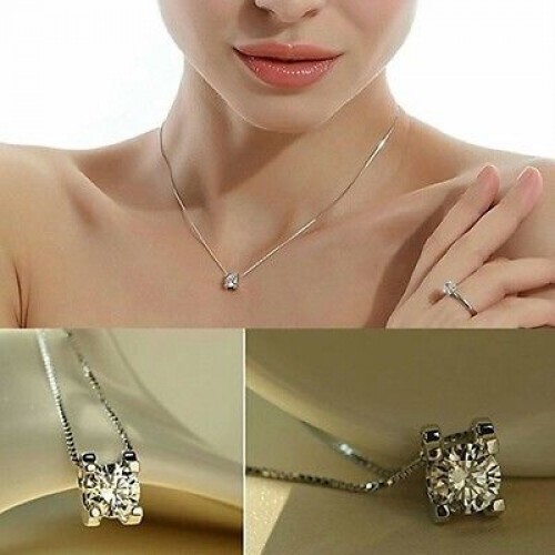 #7076 Women Cubic Zirconia Pendant Silver Plated Drop for Necklace Chain