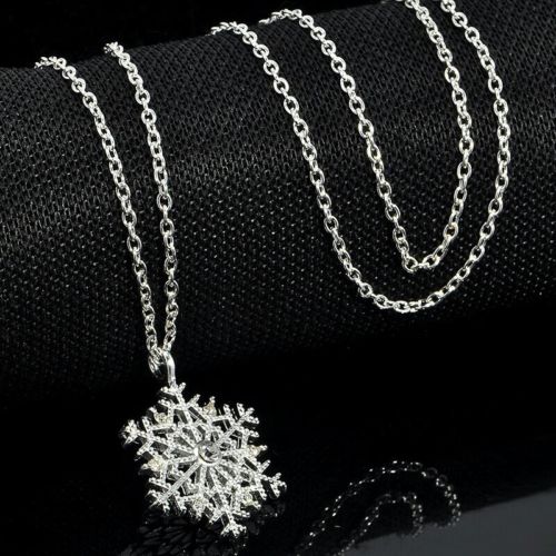 #7077 Fashion Charms lady Crystal Snowflake Zircon Flower Silver Plated Necklace