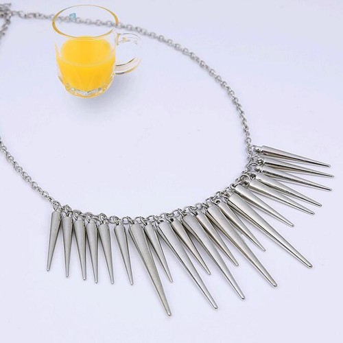 #7082 Silver Long Maxi Collar Necklace For Women Chokers Necklaces