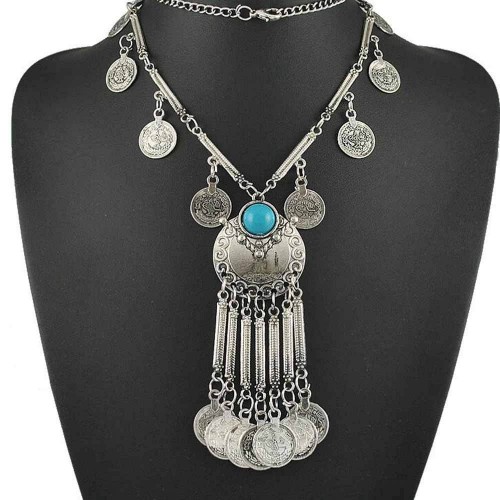#7085 Blue Bohemian Style Gypsy Maxi Necklace Collier Femme Vintage Statement
