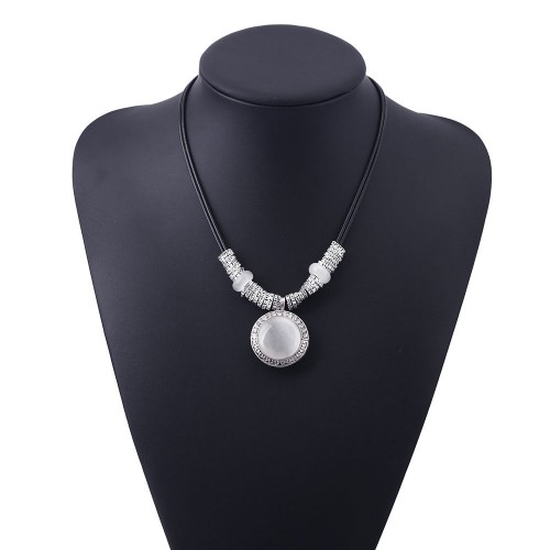 #7088 Opal Statement Necklaces & Pendants Women Vintage Leather Jewellery