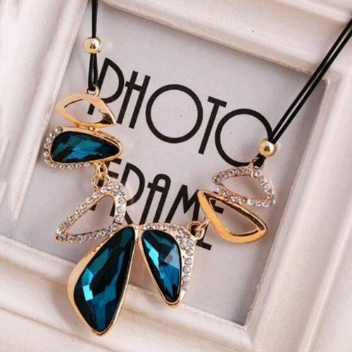 #7090 Vintage Charms Geometric Women Collar Rhinestone Crystal Gem Necklaces&Pen