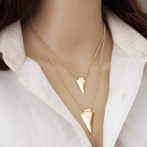 #7093 Triangular Multilayer Beads Link Chain Gold Necklaces Fashion temperament