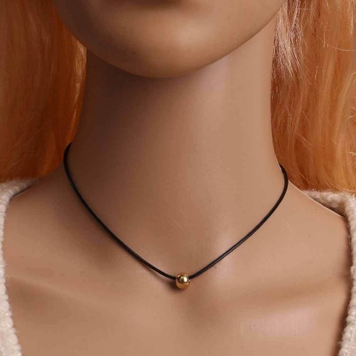 #7094 Torques Bijoux Pure black braided leather cord necklace Maxi statement