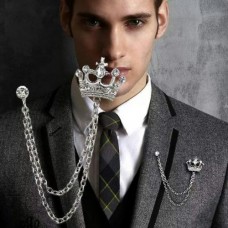 #6014 Crown Brooch British Wind Suit Chains Pin Badge Retro Rhinestones Brooch