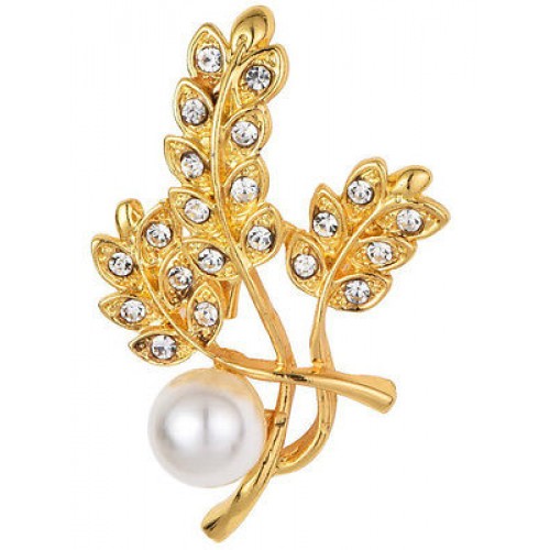 #6024 Gold Colour Leaves Shape Brooches Design for Women / Men Big Pearls