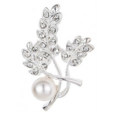 #6025 Silver Colour Leaves Shape Brooches Design for Women / Men Big Pearls