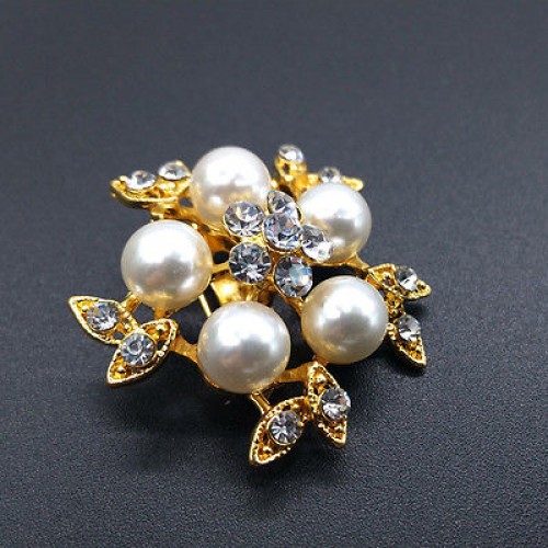 #6026 Gold Colour Rhinestone& Big Pearls Flower Brooches/Pins for Women / Men