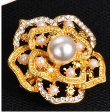 #6027 Gold Colour Rhinestone Flower Shape Brooches Women Big Pearls Bridal