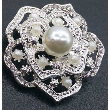 #6028 Gold Colour Rhinestone Flower Shape Brooches Women Big Pearls Bridal