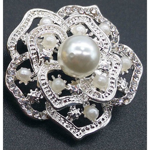 #6028 Gold Colour Rhinestone Flower Shape Brooches Women Big Pearls Bridal