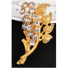 #6031 Crystal Gold Colour Leaf Shape Brooch for Women / Men Wedding Pins
