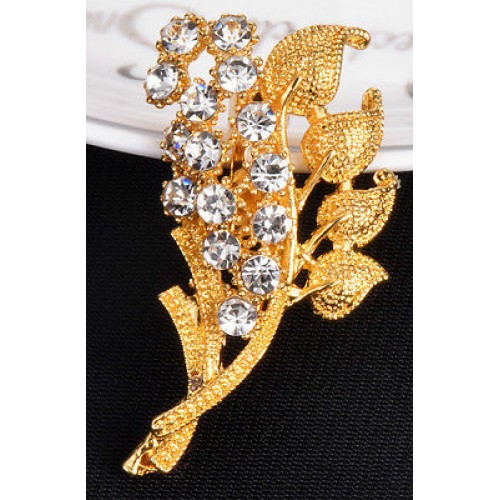 #6031 Crystal Gold Colour Leaf Shape Brooch for Women / Men Wedding Pins
