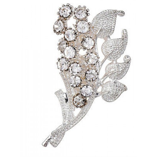 #6032 Crystal Silver Colour Leaf Shape Brooch for Women / Men Wedding Pins