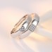 9334 New Lovely Silver Color Open Adjustable Couple Rings For Couple Crystal Heart Square Finger Rings Wedding Party Accessories