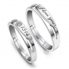 9335 New Lovely Silver Color Open Adjustable Couple Rings For Couple Crystal Heart Square Finger Rings Wedding Party Accessories