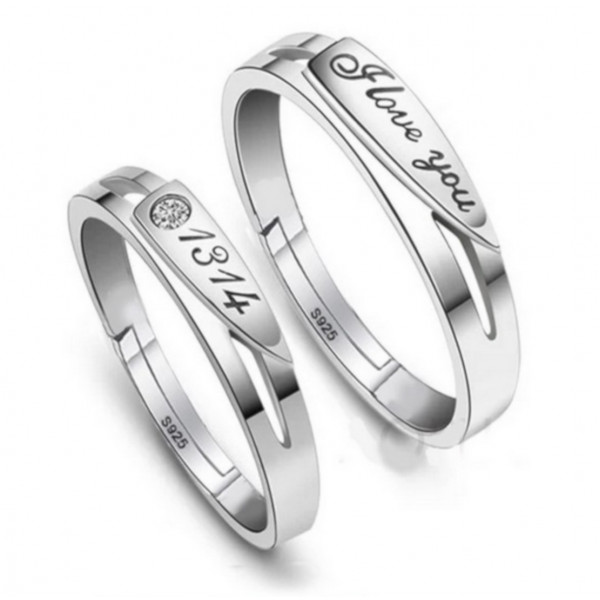 9335 New Lovely Silver Color Open Adjustable Couple Rings For Couple Crystal Heart Square Finger Rings Wedding Party Accessories