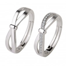 9347  Sterling Silver Couple Rings, Adjustable Style bowknot Promise Ring Set for Him and Her