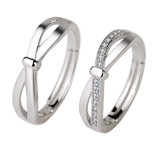 9347  Sterling Silver Couple Rings, Adjustable Style bowknot Promise Ring Set for Him and Her