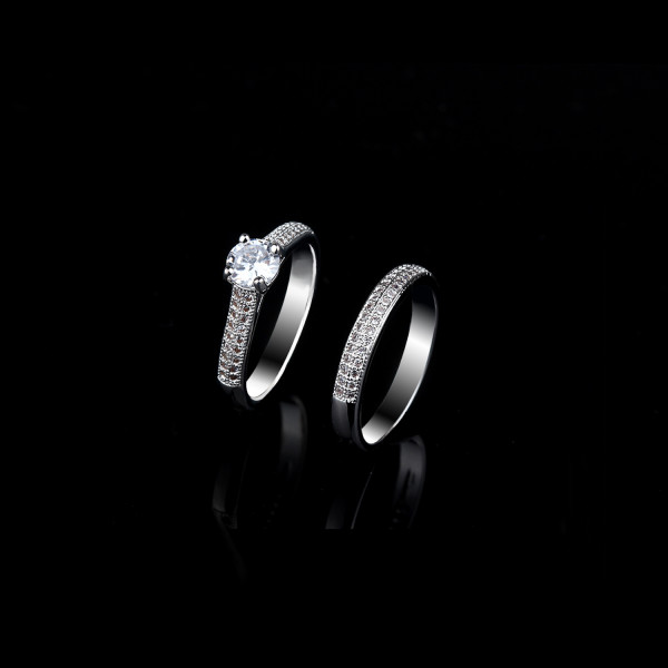 9378 2 pcs Platinum Ring wedding engagement proposal promise ring