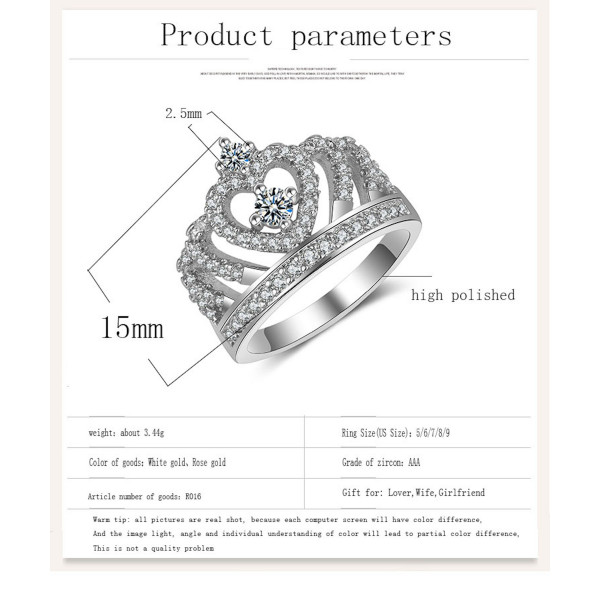 9388 Titanium Plated Big Crown Princess Party engagement wedding love proposal ring
