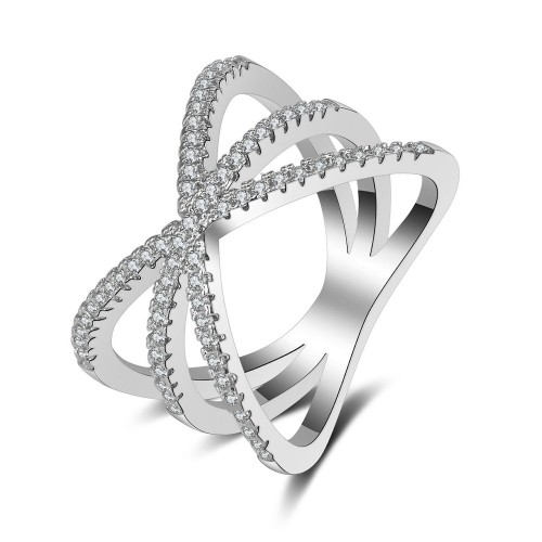 9397 Entangle 3 layer Americal diamond Platinum Girl women party engagement wedding Titanium ring